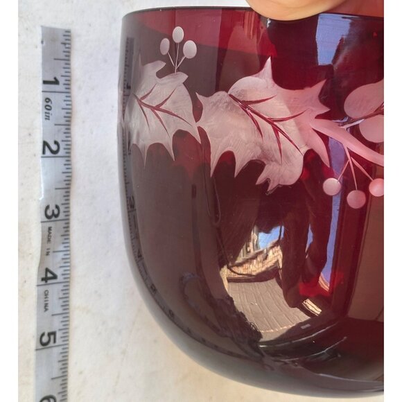 Teleflora Gifts Ruby Red Decorative Holiday Etched Glass Bowl 6.5" Round - Picture 7 of 8